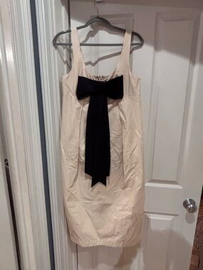 Maeve Brand Sleeveless Cream Bow-Front Dress with Black Sash